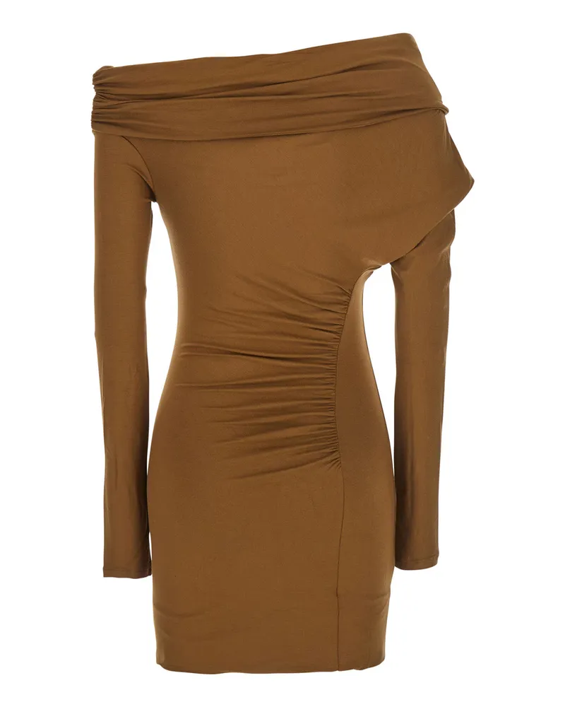 ANDAMANE Women's Dress Beige Brown Fabric Brown