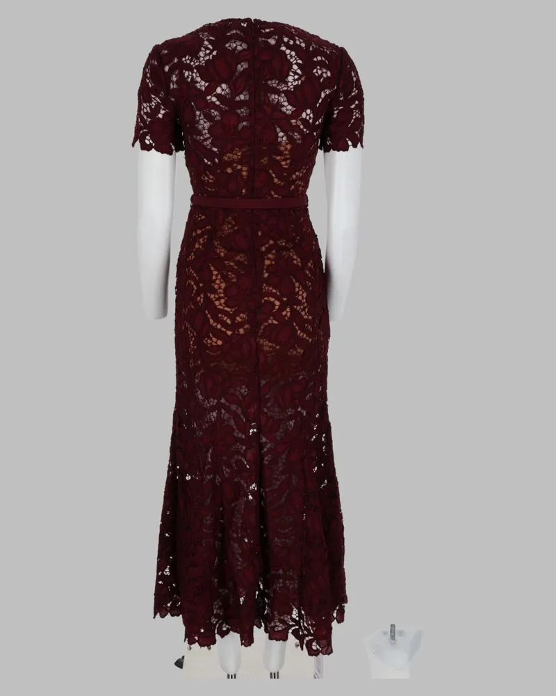 Self-Portrait Lace Floral Dress — Bordeaux 