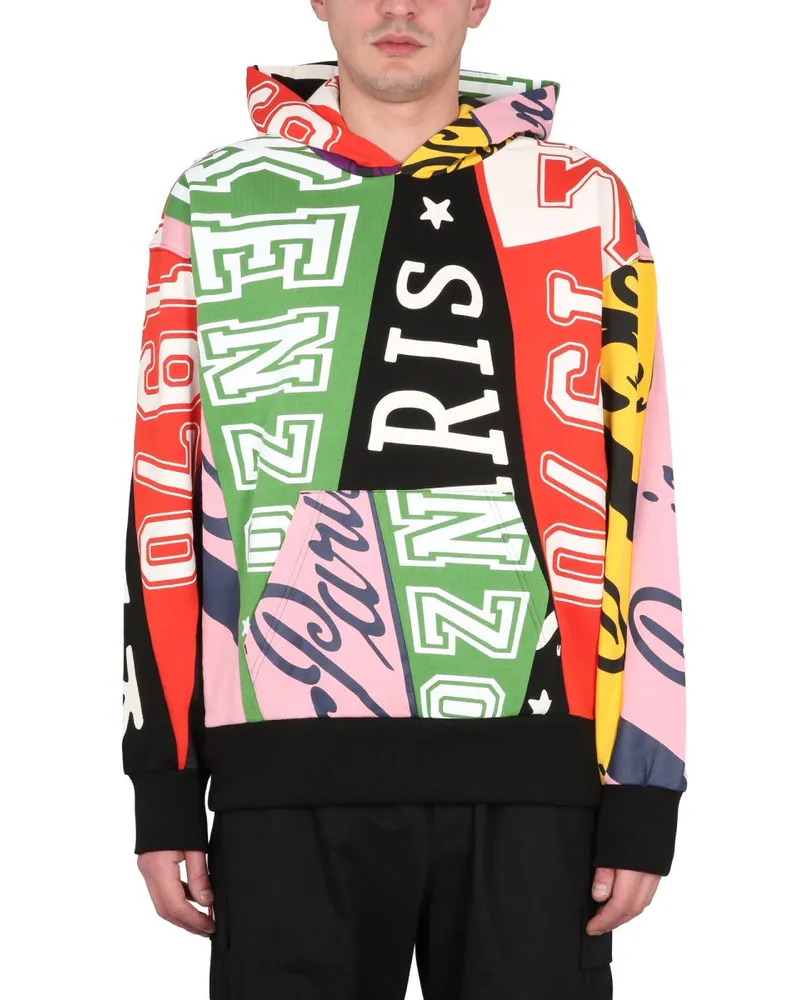 Kenzo Flag-Embroidered Cotton Hoodie — Multicolor Multicolor