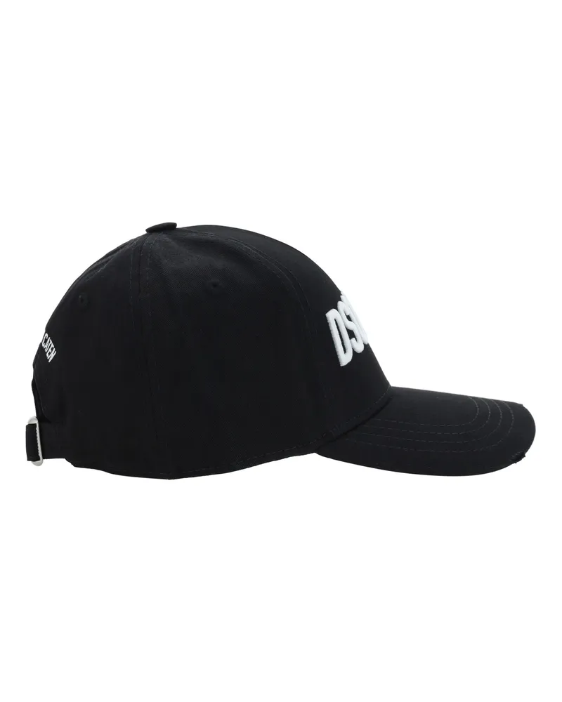 Dsquared2 Men's Logoed Baseball Hat Nero+bianco Cotton E Hairbands Black