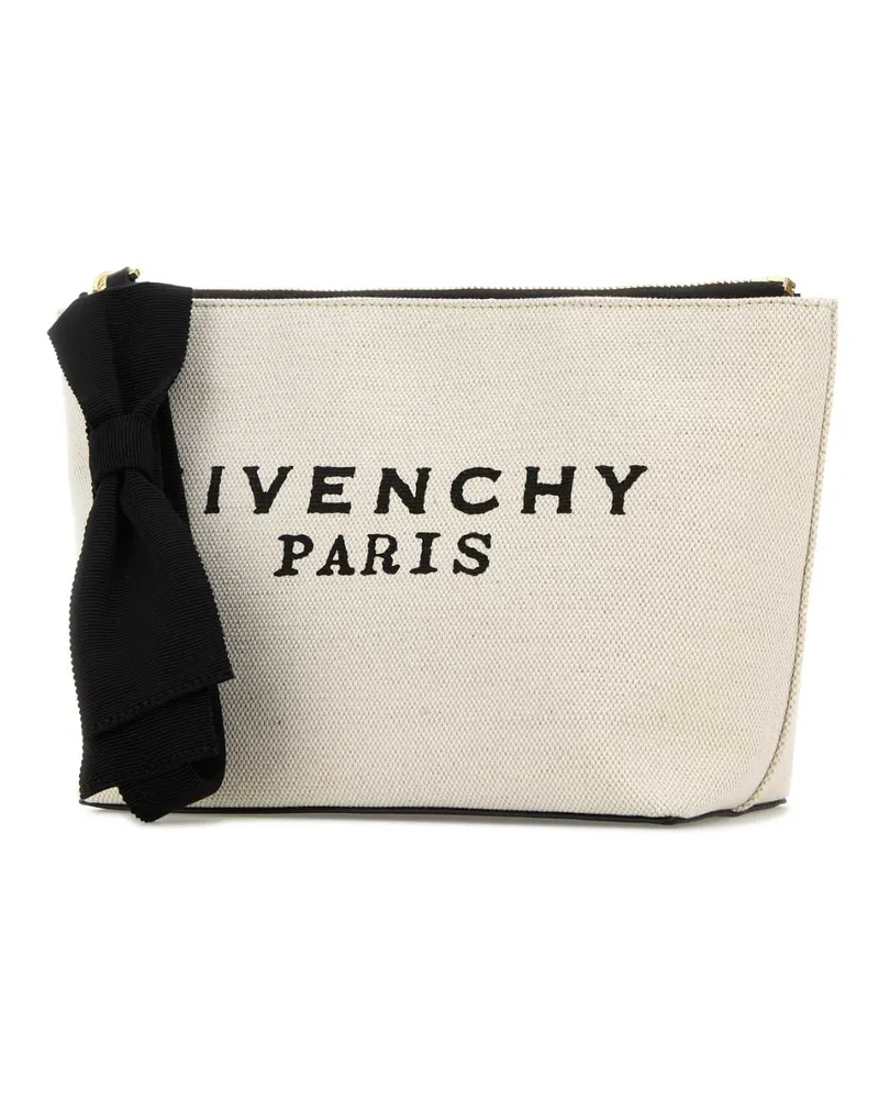 Givenchy Women's Ivory Canvas Pouch Beigeblack Beauty Case Beige
