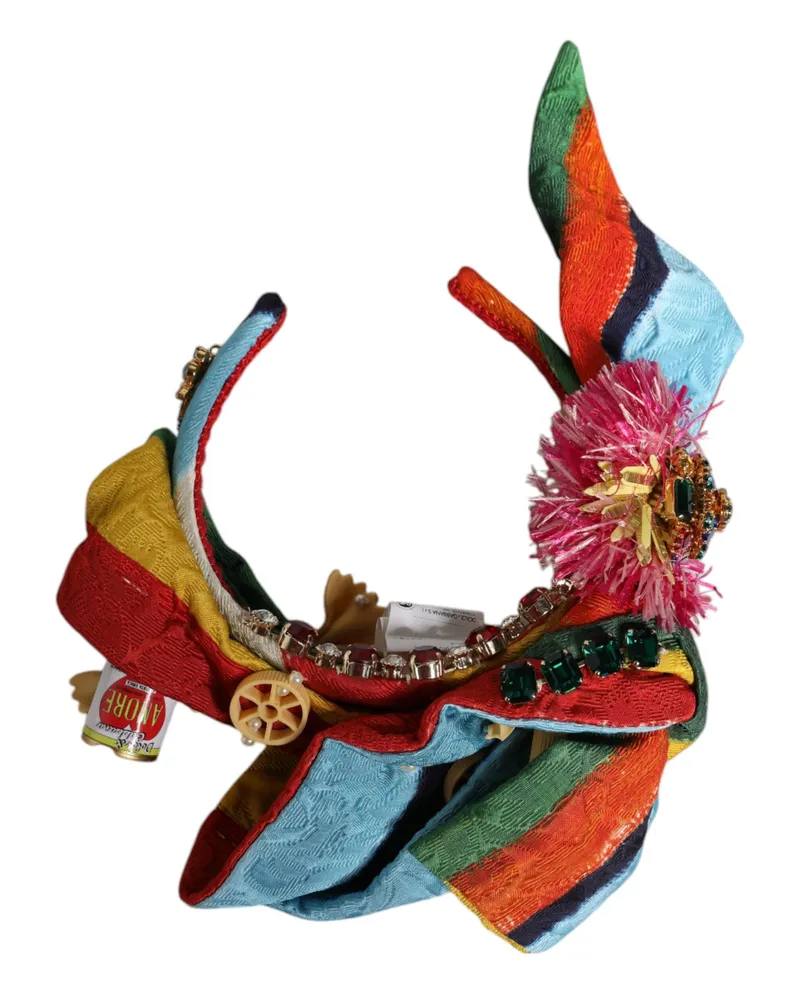 Dolce & Gabbana Women's Multicolor Floral Crystal Embellished Diadem Headband Viscose Cotton Accessory Multicolor