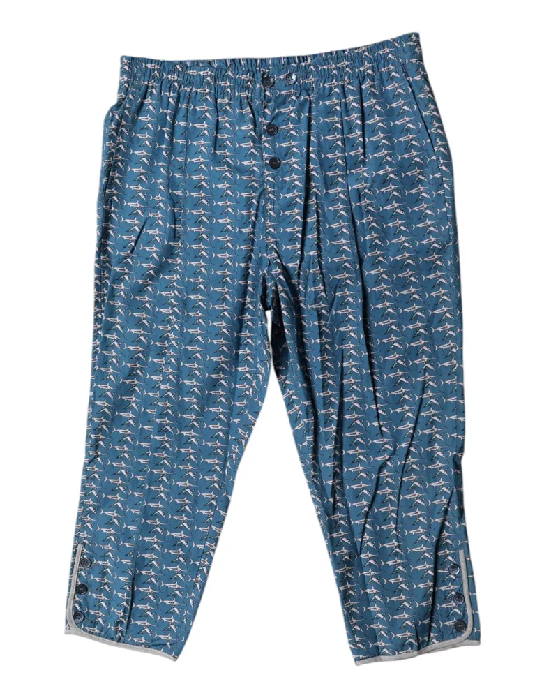 Dolce & Gabbana Men Blue Shark Print Cropped Beachwear Swimwear Cotton Clothing Blue