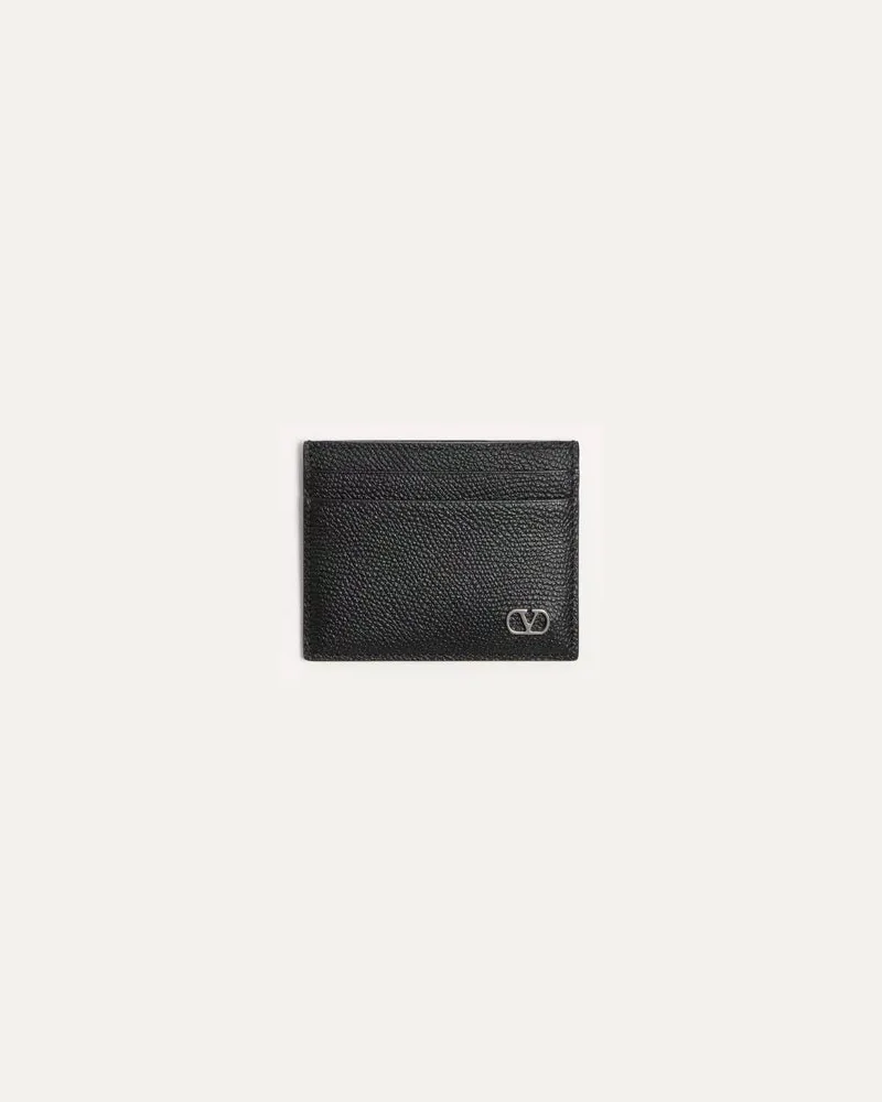 Valentino Garavani Textured Leather Card Case — Black Black
