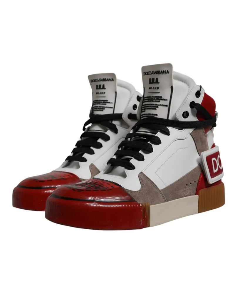 Dolce & Gabbana Men's Multicolor Leather High Top Sneakers Shoes Polyester Pu Viscose White