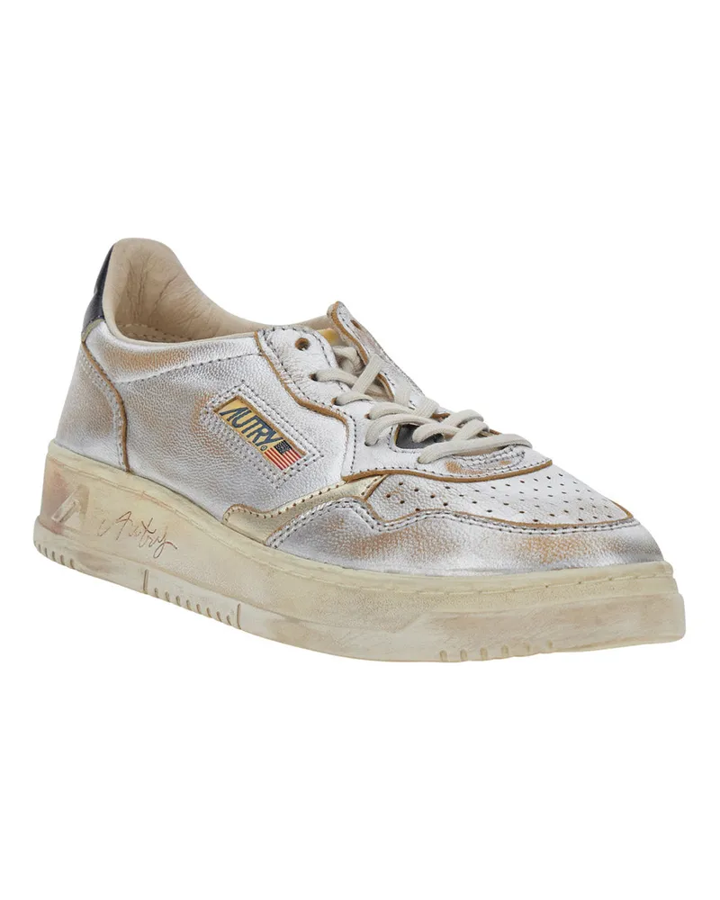 AUTRY Women's Sneakers Metallic Leather Trainers Silver