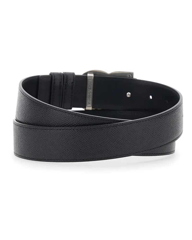 Dolce & Gabbana Calfskin Logo Plate Belt — Black 