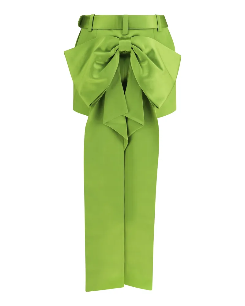 Self-Portrait Women's Satin Bow Mini Skirt Green Polyester Green
