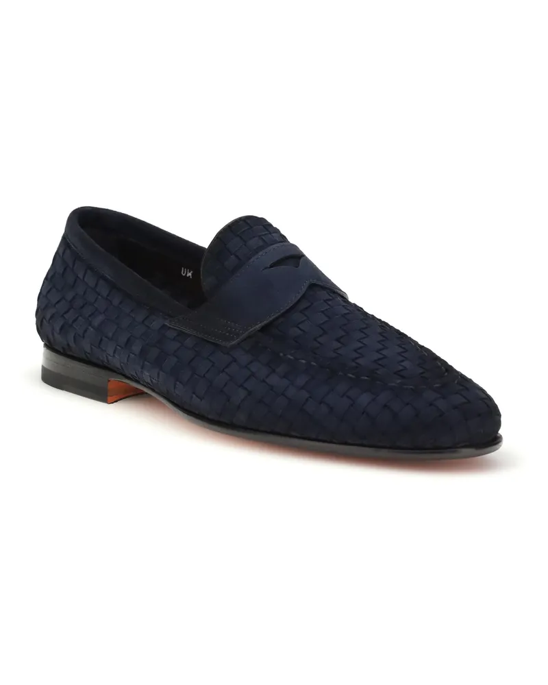Santoni Men's Carlo Penny Loafers Blue Calf Leather Bos Taurus Blue