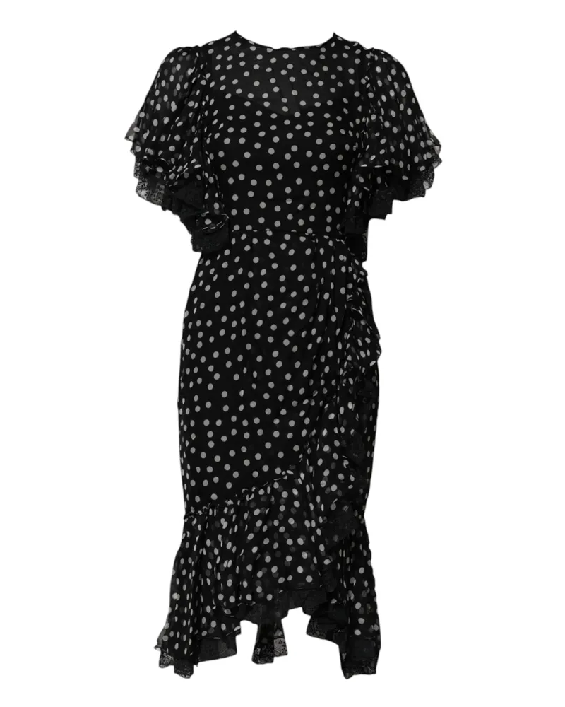 Dolce & Gabbana Polka Dot Ruffled Silk Dress — Black Black