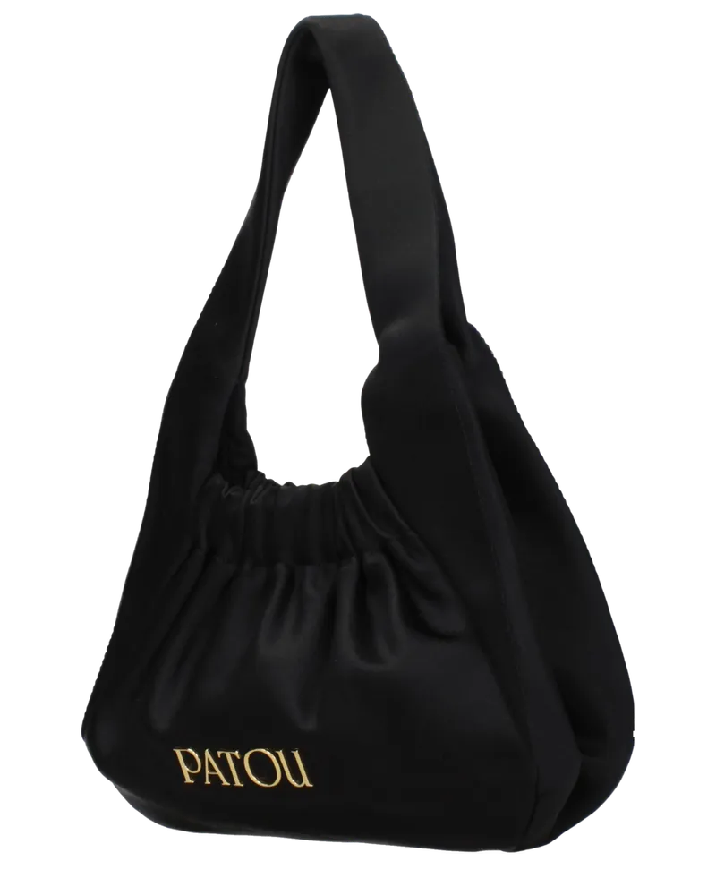 Patou Ruched Fabric Shoulder Bag — Black Black