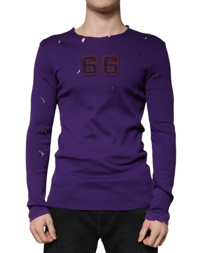Dolce & Gabbana Purple Cotton Round Neck Pullover Men Sweater Clothing Purple
