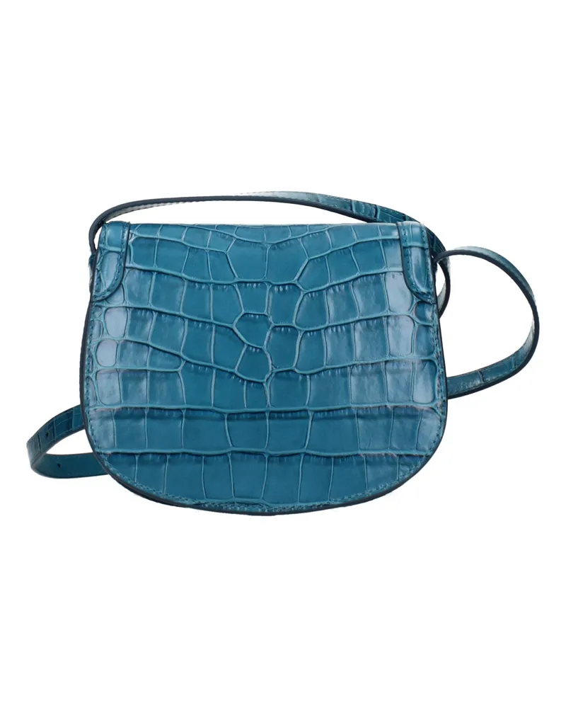 Tom Ford Crocodile-Embossed Leather Crossbody Bag — Blue Blue