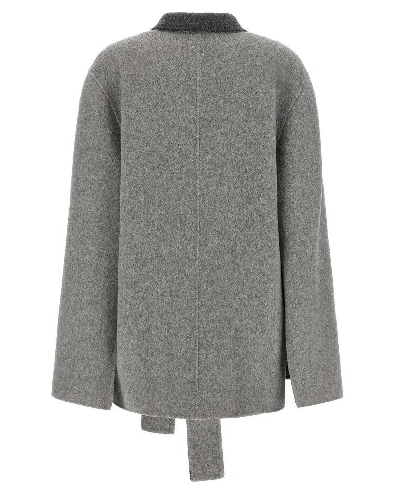 Alberta Ferretti Cape-Sleeve Wool Coat — Gray Gray