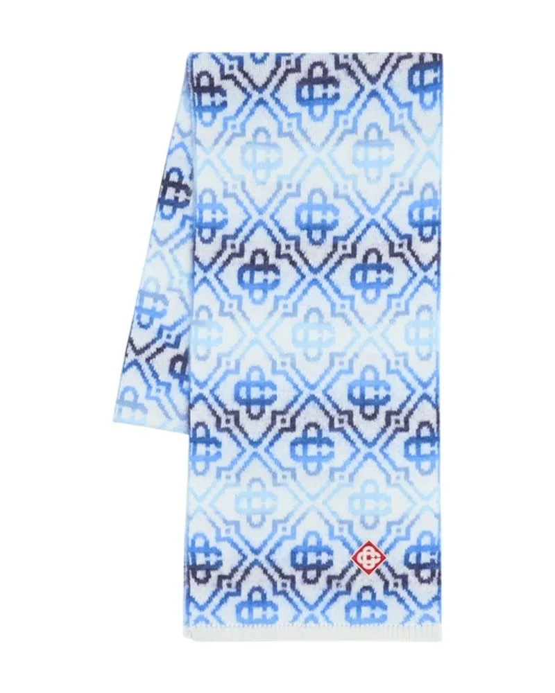 Casablanca Paris Unisex Space Dye Monogram Wool Scarf Blue Blue