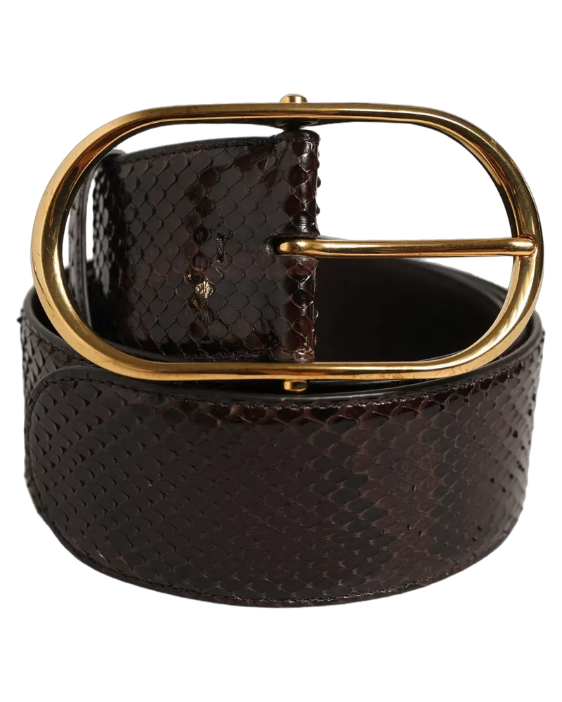 Dolce & Gabbana Women's Brown Python Leather Gold Metal Buckle Belt Brown