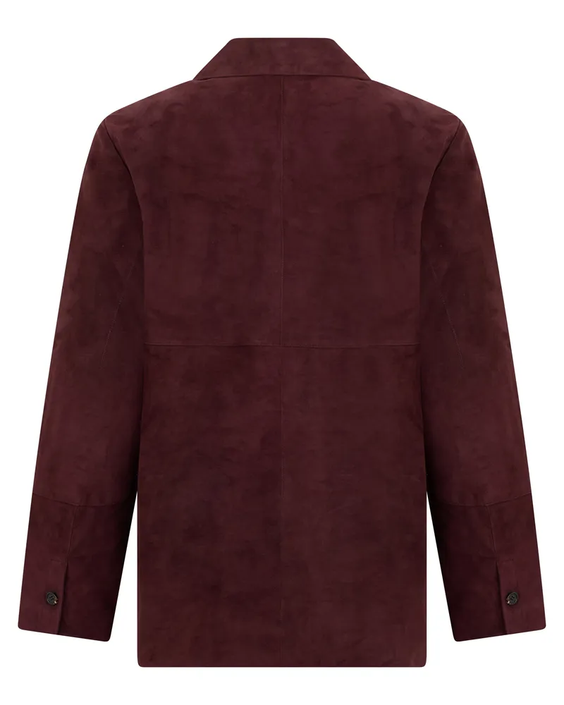 Max Mara Women's Suede Jacket Dark Ruby Lambskin Leather Red