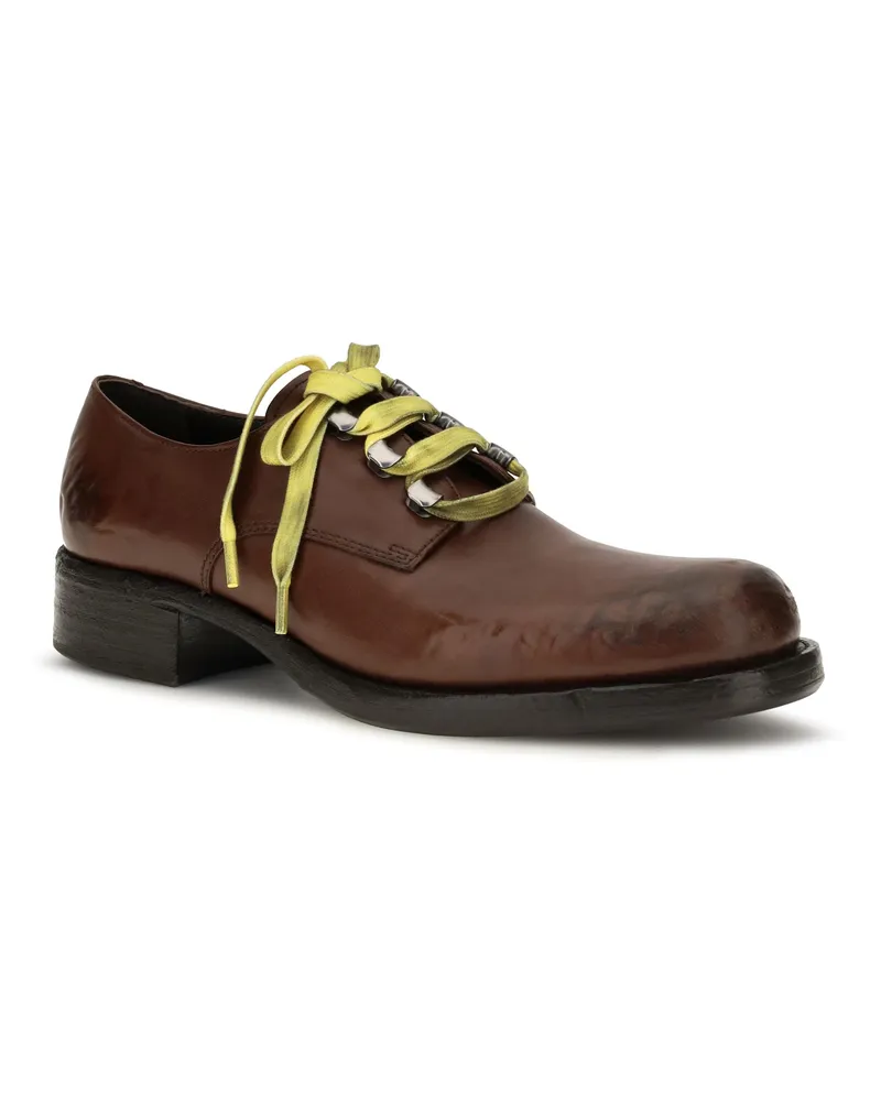 Prada Women's Antique Leather Lace-Up Loafers Cacao Lace Up Brown