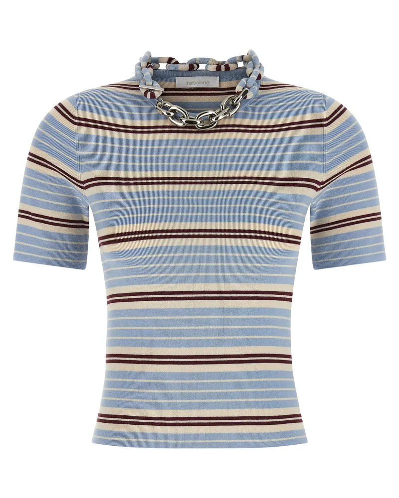 Paco Rabanne Chain-Embellished Striped T-Shirt — blue Blue