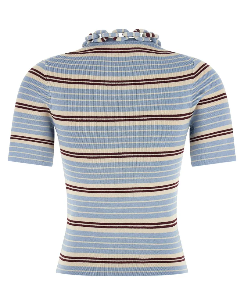 Paco Rabanne Chain-Embellished Striped T-Shirt — blue Blue