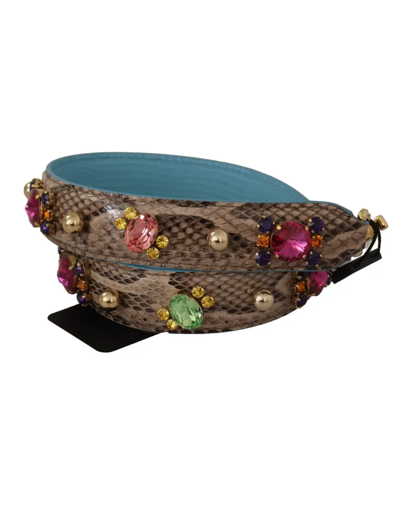 Dolce & Gabbana Women's Brown Exotic Leather Crystals Shoulder Strap Python Bag Brown