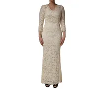 Women's Off White Floral Lace Sheath Maxi Dress Cotton Nylon