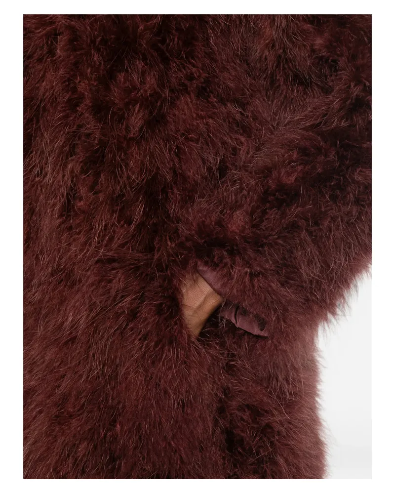 Yves Salomon Turkey Feather Faux Fur Jacket — Red Red