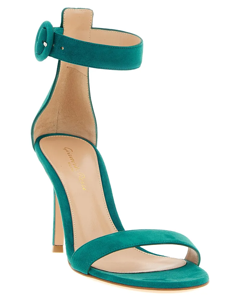 Gianvito Rossi Women's Bicolor Suede Leather Stiletto Heel Sandals Green