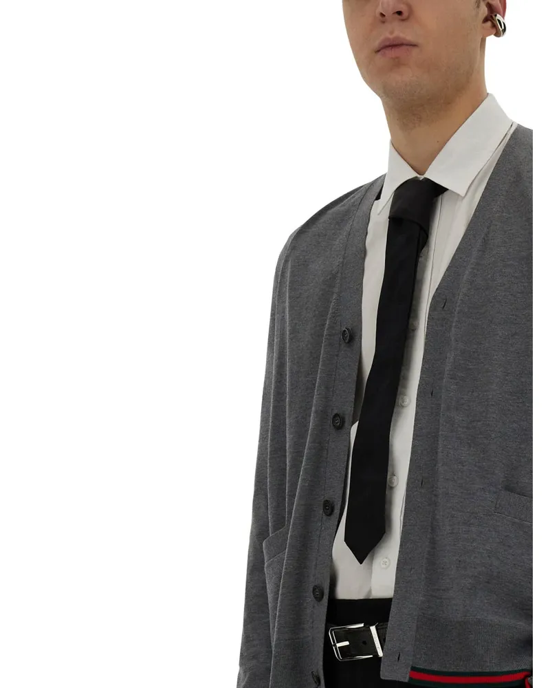 Gucci Web Pattern Wool Cardigan — Blue Blue
