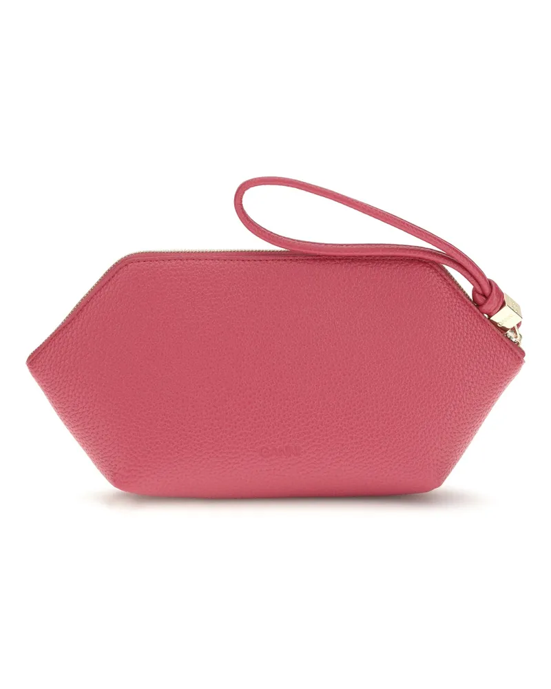 Ganni Women's Pouch Bou Grained Leather Persian Red Recycled Polyester Make Up Bags Red
