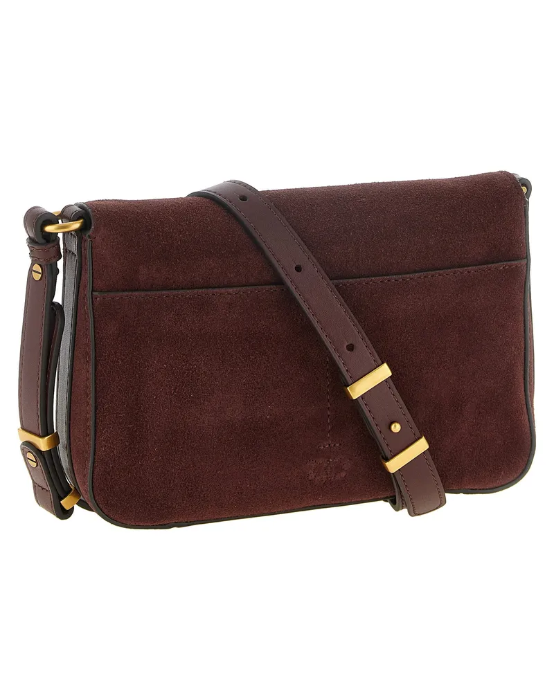 Pinko Love Satchel Suede Crossbody Bag — Burgundy Burgundy