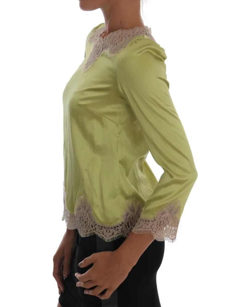 Dolce & Gabbana Women's Green Silk Stretch Blouse Top Cotton Green