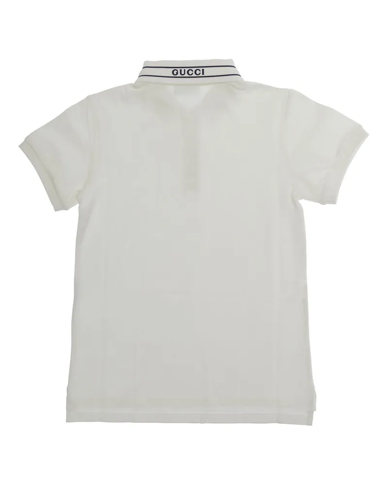 Gucci Logo-Embroidered Collar Polo Shirt — White White