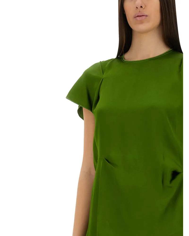 Victoria Beckham Folded Acetate-Viscose Blouse — Green 