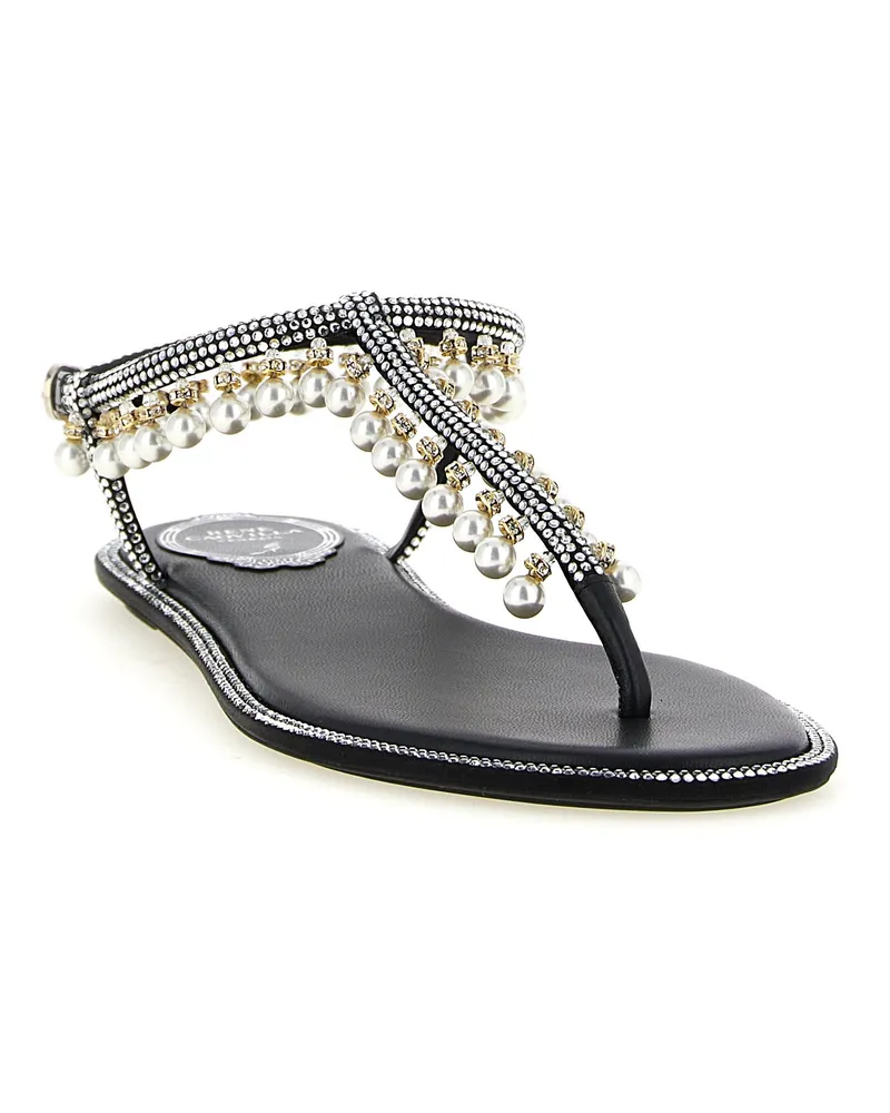 René Caovilla Women's Bicolor Viscose Flat Sandals Black