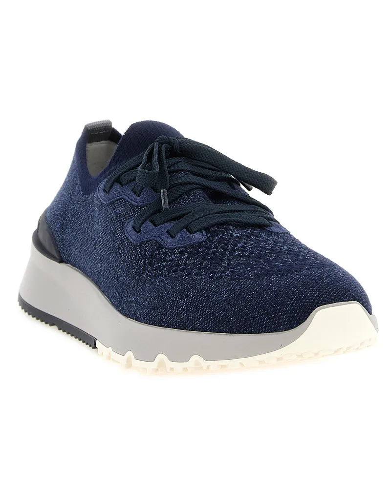 Brunello Cucinelli Men's Blue Cotton Athletic Sneakers Blue