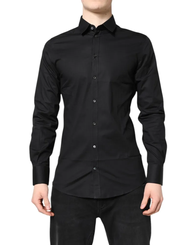 Dolce & Gabbana Men's Black Gold Cotton Long Sleeves Dress Shirt Elastane Black
