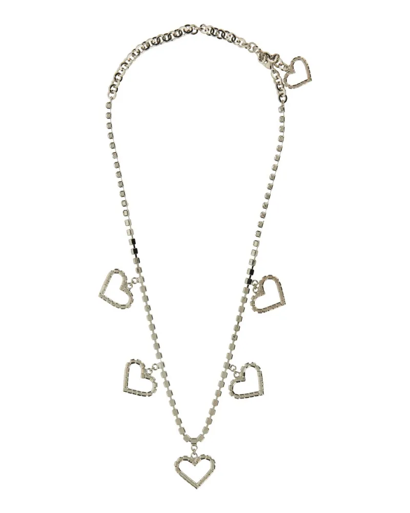Alessandra Rich Crystal Heart Pendant Necklace — Silver Silver