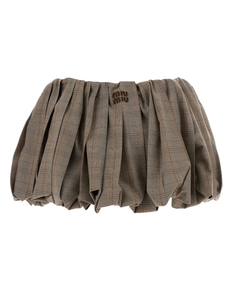 Miu Miu Women's Embroidered Wool Mini Skirt Tabacco Gonne Brown