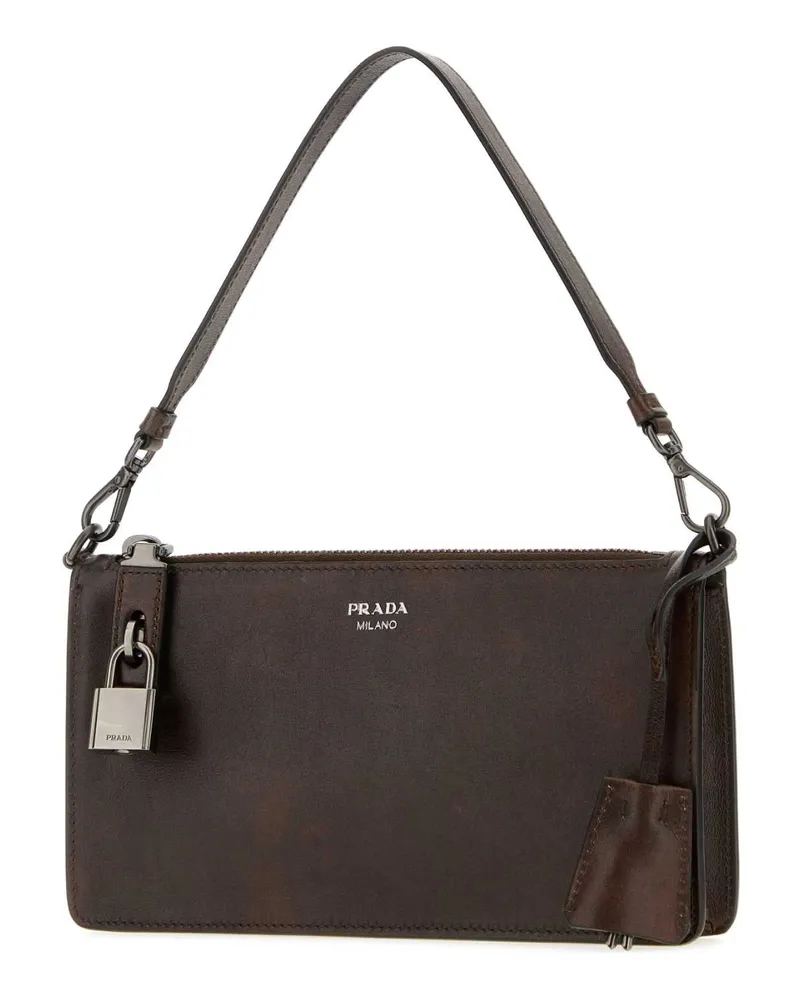 Prada Men's Dark Brown Leather Card Holder Cacao Cover Accessory Brown