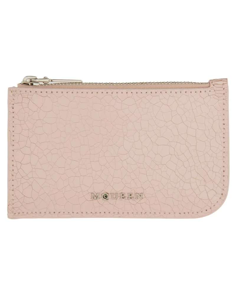 Alexander McQueen Logo Calf Leather Card Case — Pink Pink
