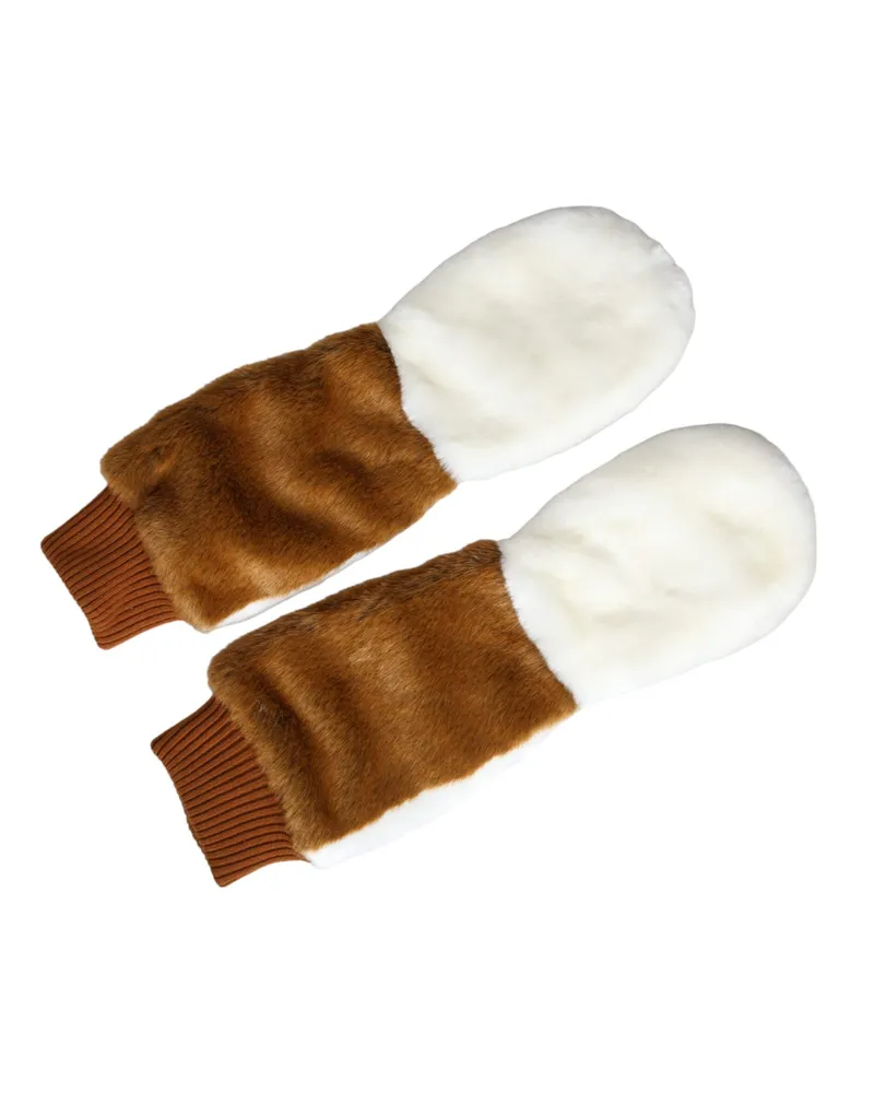 Dolce & Gabbana Women's Brown White Acrylic Knitted Fur Mitten Gloves Polyester Brown