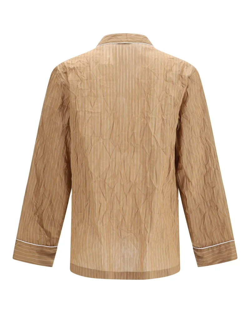 Dolce & Gabbana Men's Vanity Shirt-Style Robe Froissé Striped Fabric Rigato Beige