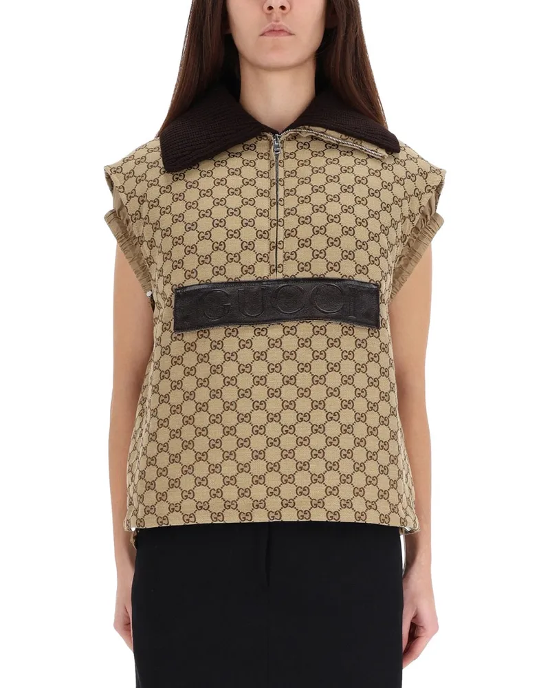 Gucci Canvas with Leather Label Vest — Beige Beige