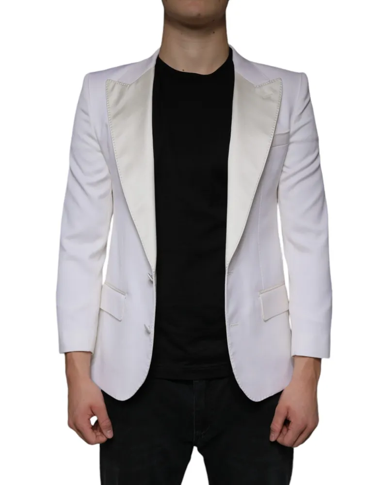 Dolce & Gabbana Men Off White Wool Single Breasted Dress Blazer Virgin Silk White