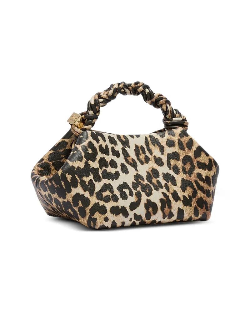 Ganni Leopard-Print Top Handle Bag — Brown Brown