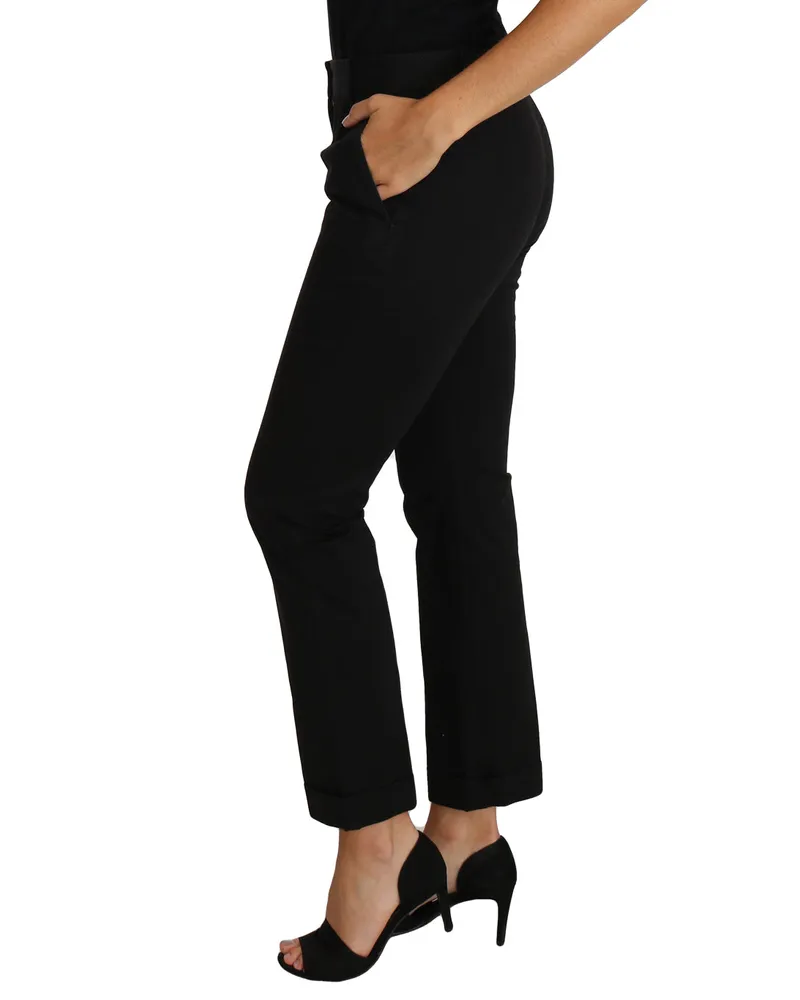 Dolce & Gabbana Women Black Dress Cropped Straight Pants Cotton Black