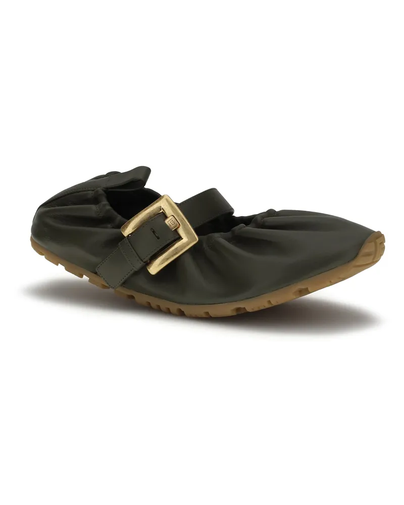 Balmain Women's Ballerinas Buckle-Strap Green Ballerina Shoes Green