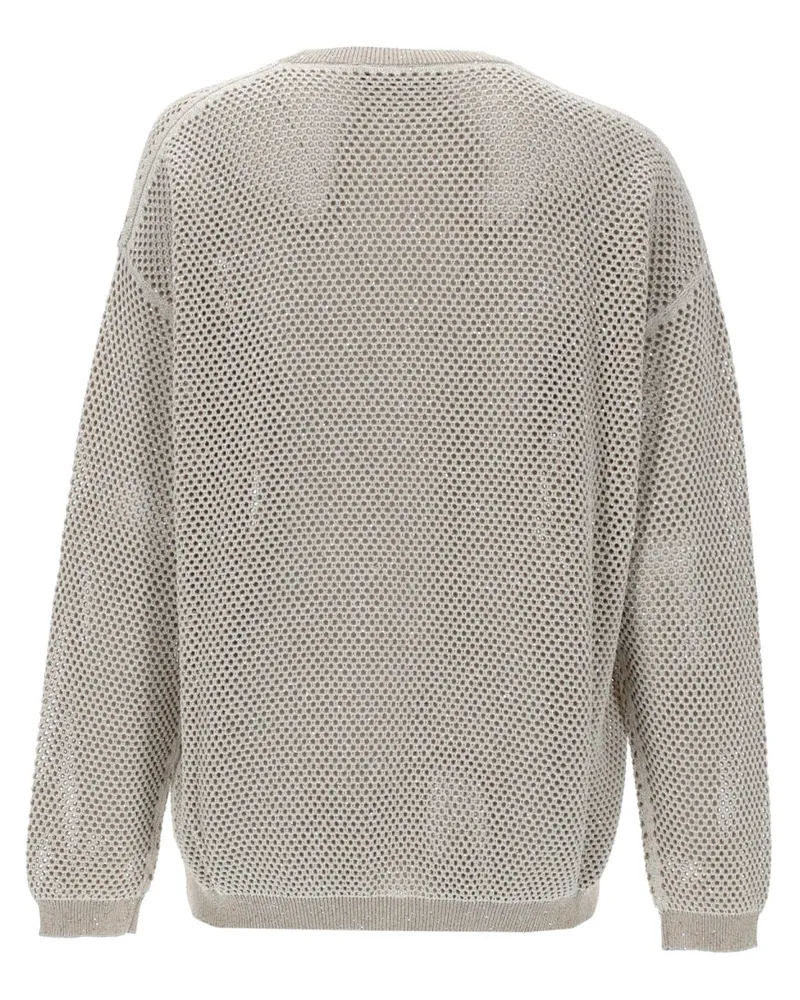 Fabiana Filippi Sequin-Embellished Poly-Cotton Knit Sweater — Gray Gray