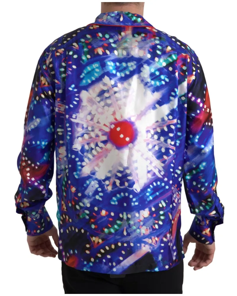 Dolce & Gabbana Multicolor Silk Psychedelic Print Men Pajama Shirt Multicolor